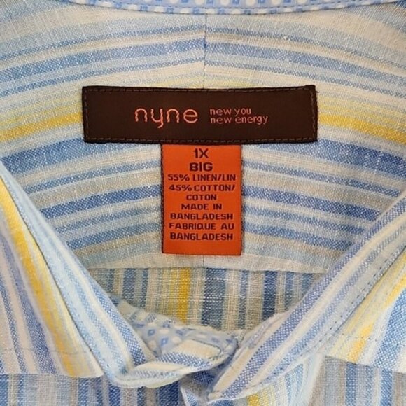 Nyne New You New Energy Shirt Men's 1X Big Short Sleeve Blue Yellow Stripe - Picture 7 of 15